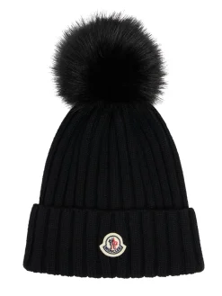 Logo virgin wool pom pom beanie