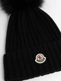 Logo virgin wool pom pom beanie