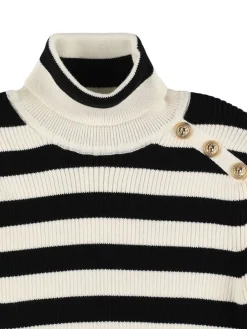 Maglia collo alto in lana e cotone a righe