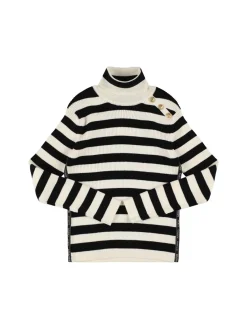 Maglia collo alto in lana e cotone a righe