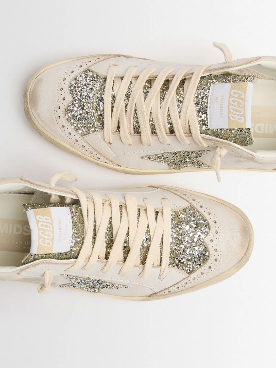 Mid Star leather & glitter sneakers