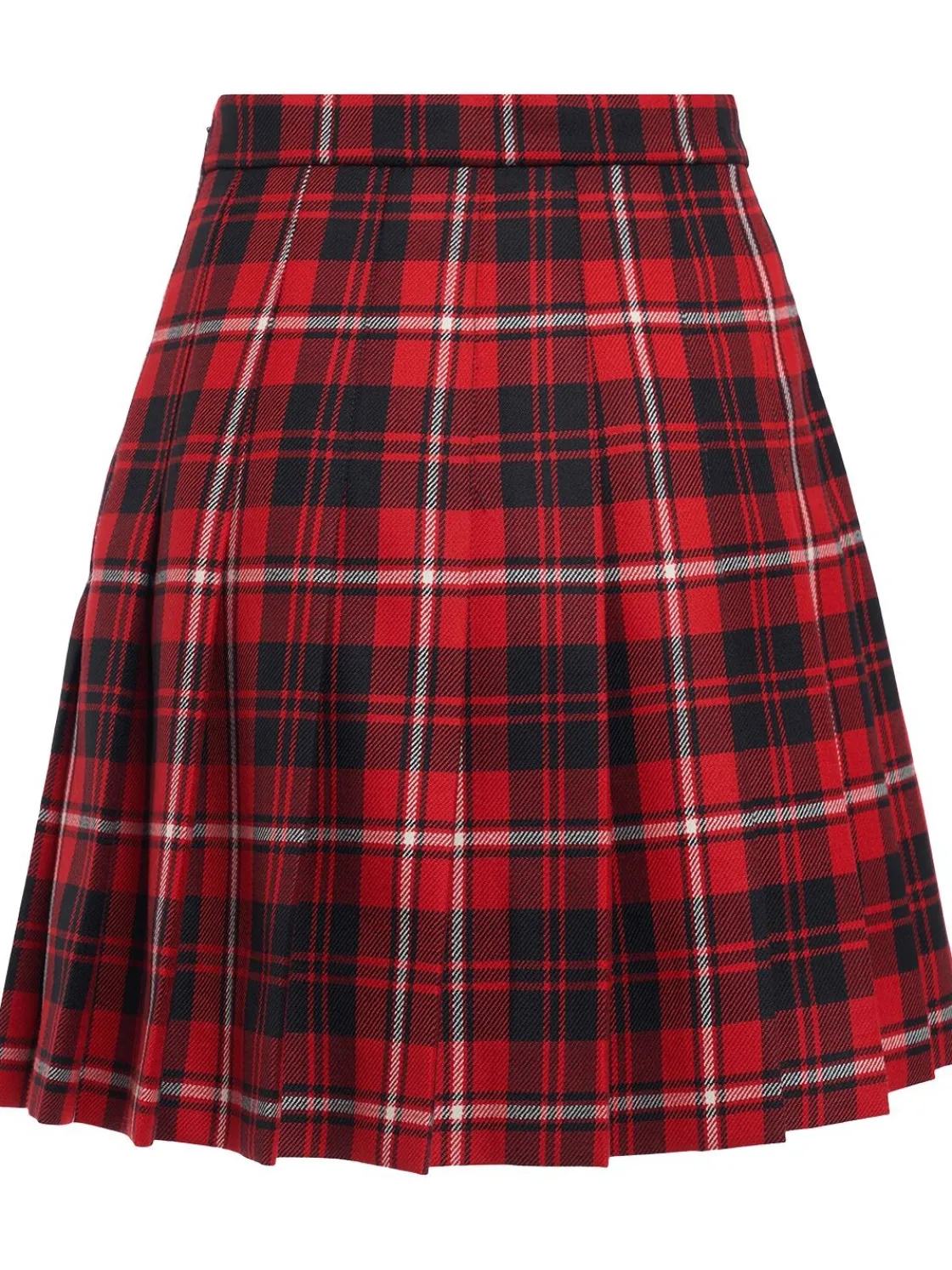 Minigonna in lana tartan plissé con fibbie