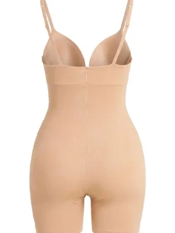 Nylon blend plunge mid thigh bodysuit