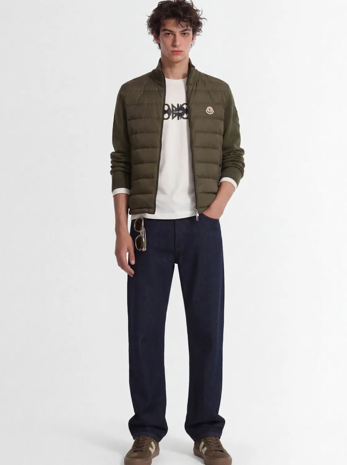 Padded zip-up cotton blend down cardigan