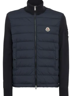 Padded zip-up cotton blend down cardigan