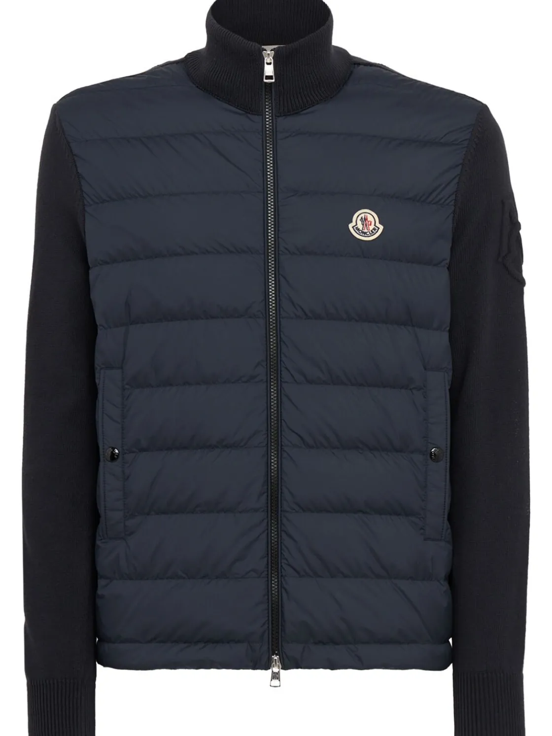 Padded zip-up cotton blend down cardigan