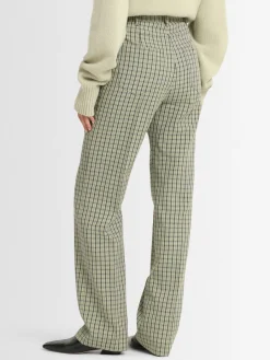 Pantaloni dritti in misto lana check
