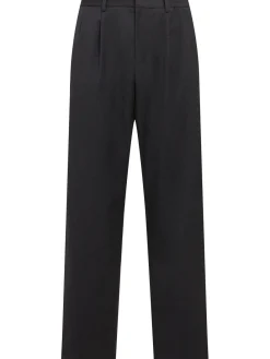 Pantaloni dritti in twill di lana con pinces
