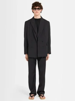 Pantaloni dritti in twill di lana con pinces