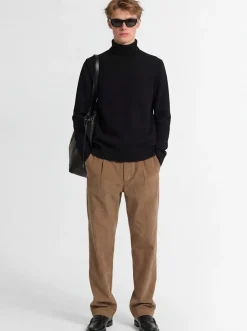 Pantaloni gamba dritta in misto cotone a costine