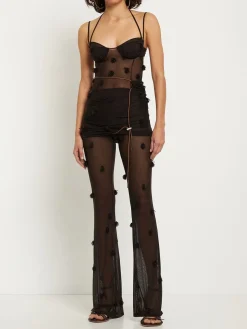 Pantaloni Le Pantalon Espelho in mesh con perline