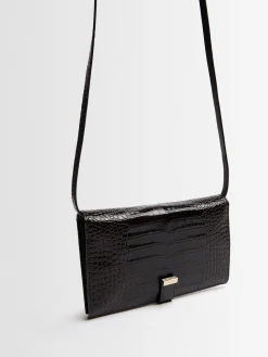 Pochette in pelle verniciata stampa coccodrillo