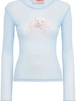 Poodle print long sleeve tulle top