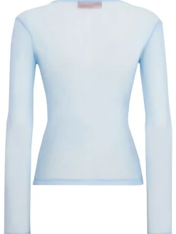 Poodle print long sleeve tulle top
