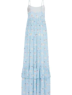 Poodle print ruffled maxi dress