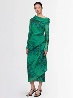 Printed organza midi dress