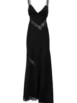 Satin long dress with lace