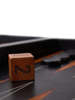 Set di Backgammon in pelle finitura nero laccato