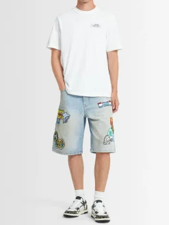 Shorts in denim con patch