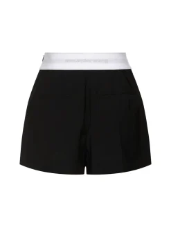 Shorts vita alta in lana plissé