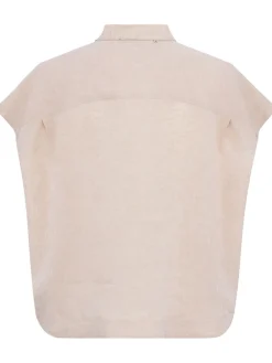 Sleeveless linen shirt w/ embroidery