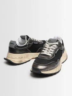 Sneakers in cotone e pelle con logo