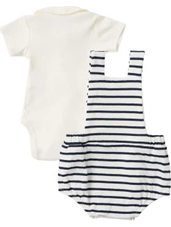 Striped cotton overalls & shirt