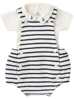 Striped cotton overalls & shirt