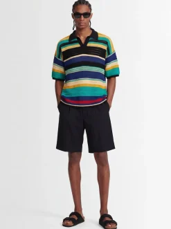 Striped knit cotton polo shirt