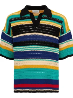 Striped knit cotton polo shirt