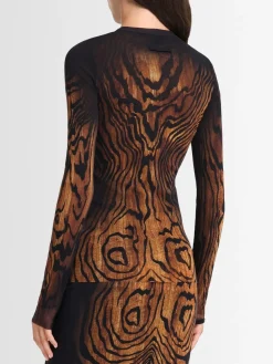 Top a maniche lunghe Wood in mesh stampato