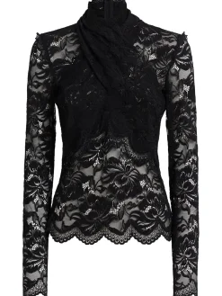 Top collo alto in pizzo stretch