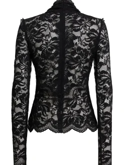 Top collo alto in pizzo stretch