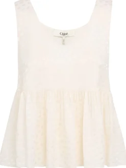 Top in seta a pois jacquard