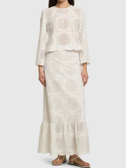 Top in voile di misto cotone voile ricamato
