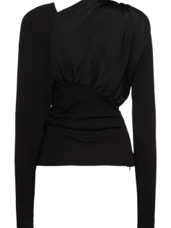 Top maniche lunghe in jersey drappeggiato