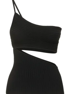 Top monospalla in maglia di viscosa a costine