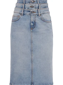Triple-layer denim mini skirt