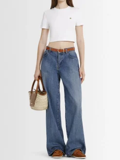 T-shirt cropped in misto cotone con logo Angel