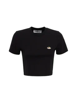 T-shirt cropped in misto cotone con logo Angel
