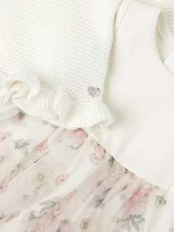 Vestito in cotone e tulle con fiore