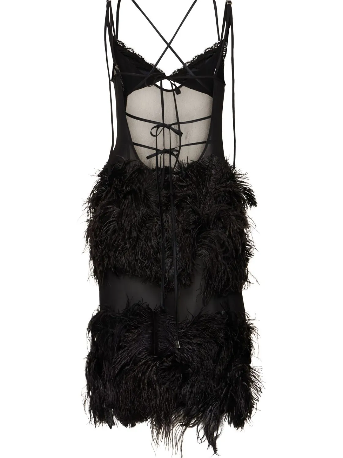 Vestito in georgette ricamato con piume