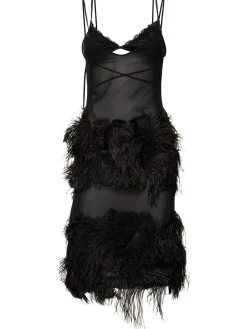 Vestito in georgette ricamato con piume