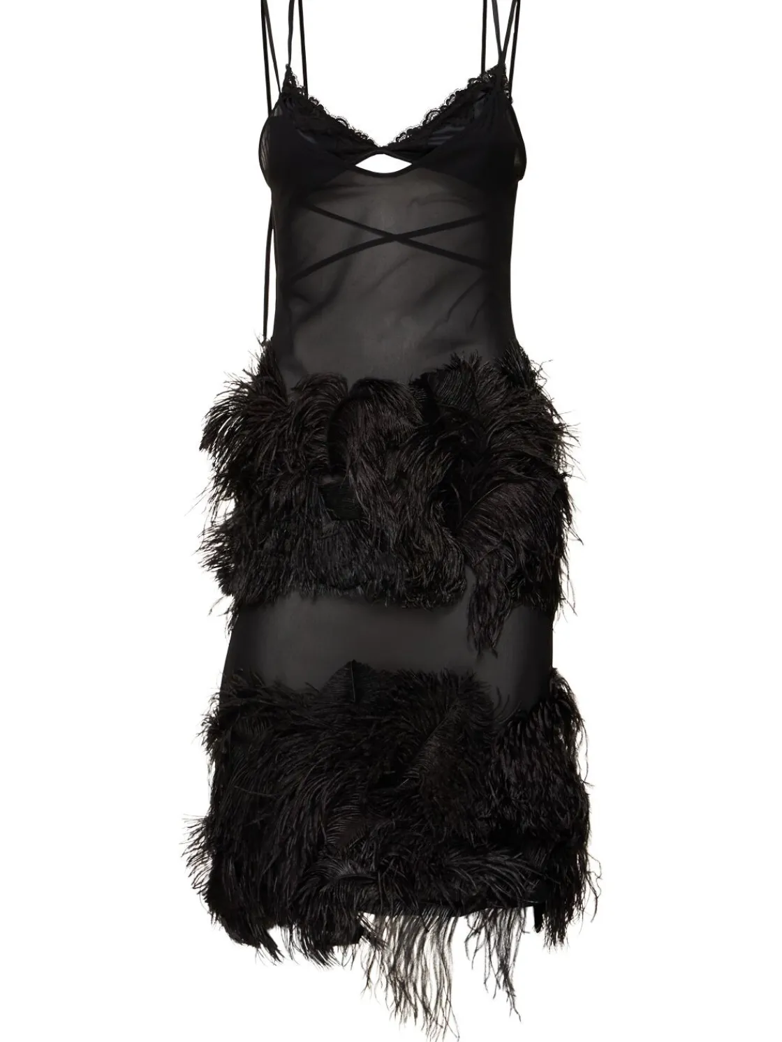 Vestito in georgette ricamato con piume