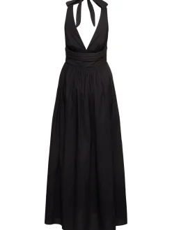 Vestito lungo / chiusura al collo e scollo