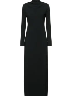 Vestito lungo drappeggiato in misto viscosa cady