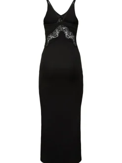 Vestito lungo in techno a costine con pizzo