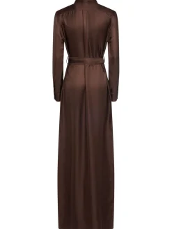 Vestito lungo in twill di seta con cintura