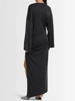 Vestito lungo in viscosa lucida drappeggiata