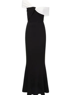 Vestito maxi asimmetrico in cady stretch